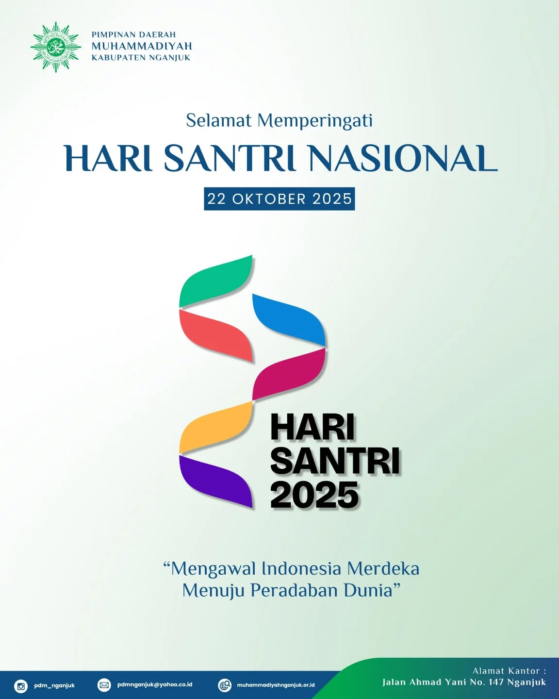 Selamat Memperingati Hari Santri Nasional 2025.

#muhammadiyah #muhammadiyahgerakanku #muhammadiyahjawatimur #muhammadiyahberkemajuan #muhammadiyahnganjuk #nganjuk #harisantri